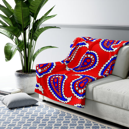 Red, White, Blue Retro Paisley Blanket Throw