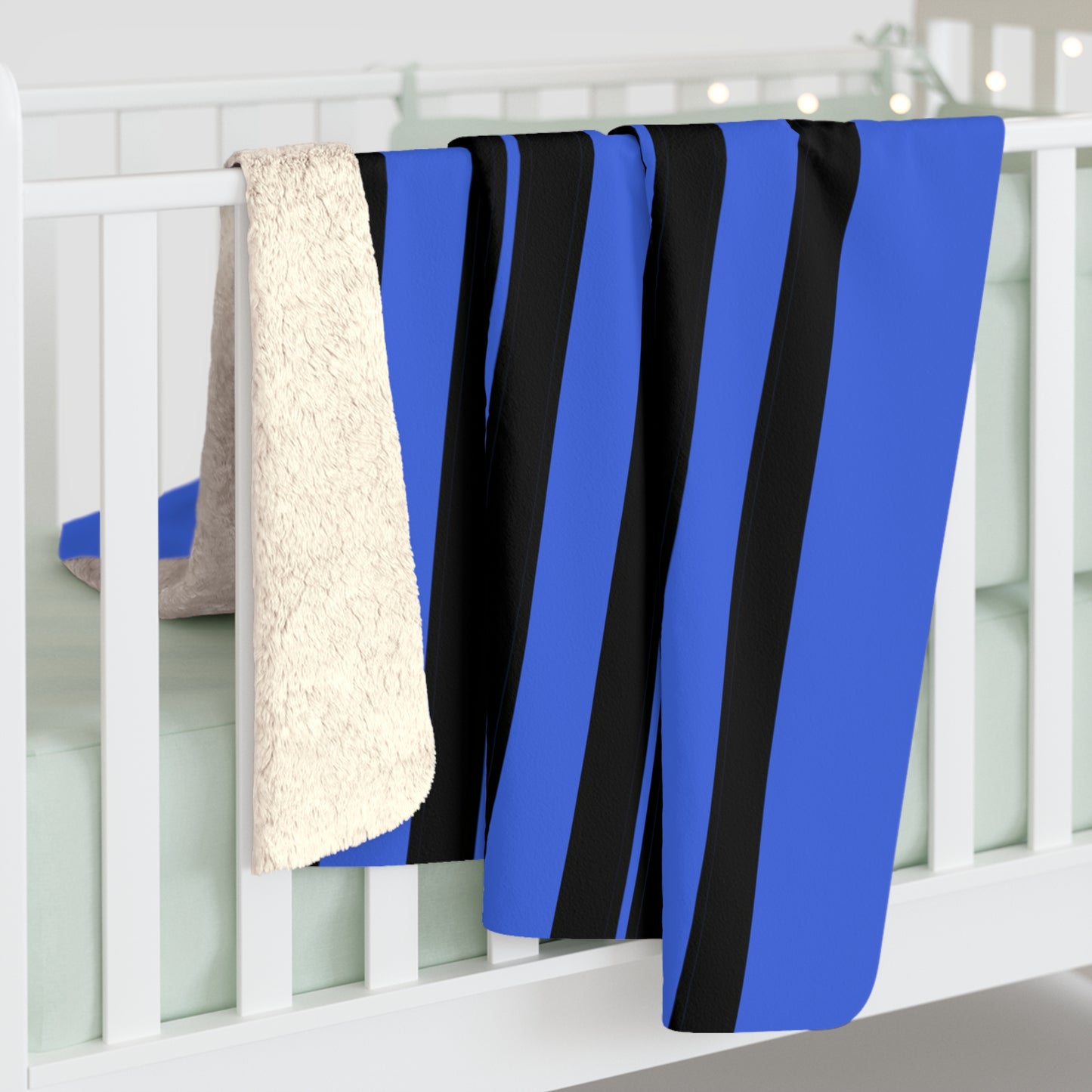 Royal Blue, Black Retro Stripes Blanket Throw