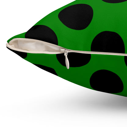 Green, Black Retro Polka Dots Cushion Pillow