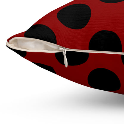 Dark Red, Black Retro Polka Dots Cushion Pillow