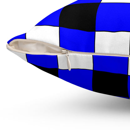 Blue, Black, White Retro Check Cushion Pillow