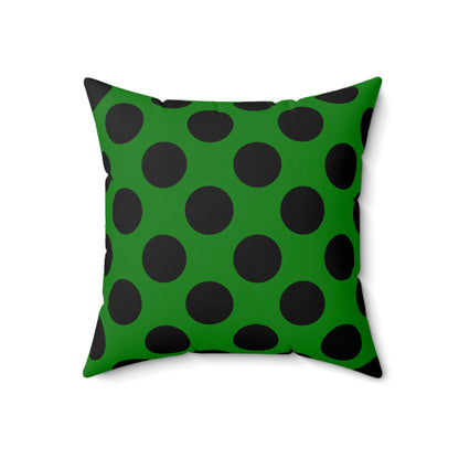 Green, Black Retro Polka Dots Cushion Pillow
