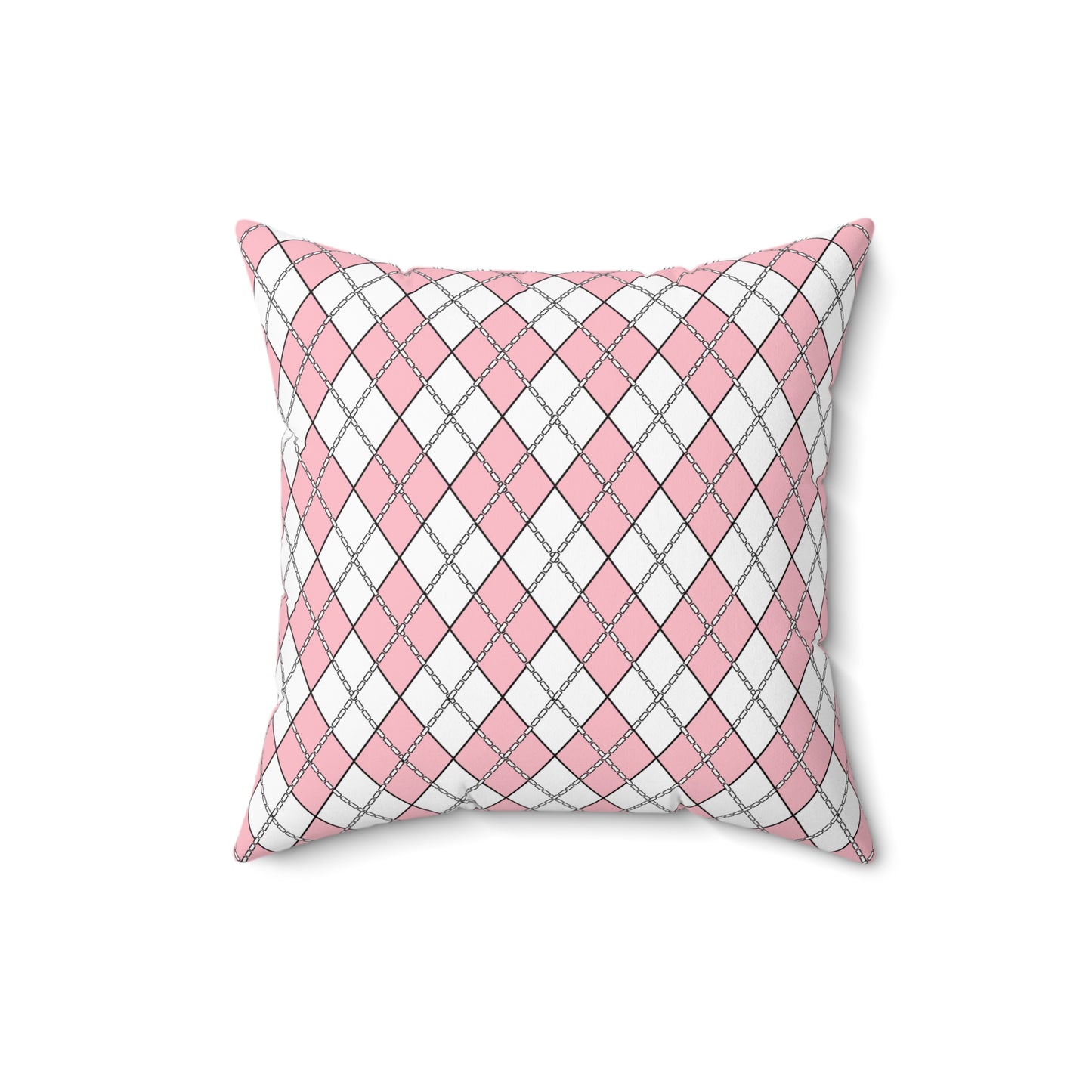 Pink, White Retro Argyle Cushion Pillow