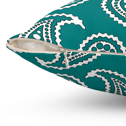 Teal, White Retro Paisley Cushion Pillow