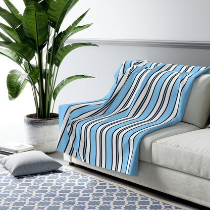 Light Blue, White Retro Stripes Blanket Throw