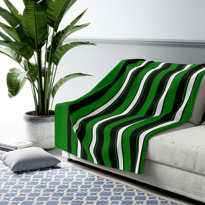Green, Black, White Retro Stripes Blanket Throw