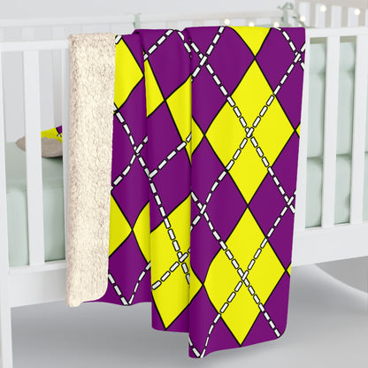 Purple, Yellow Retro Argyle Blanket Throw
