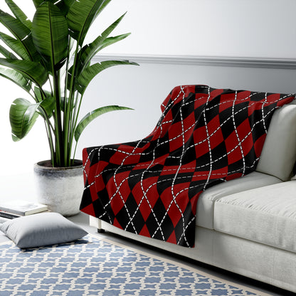 Dark Red, Black Retro Argyle Blanket Throw