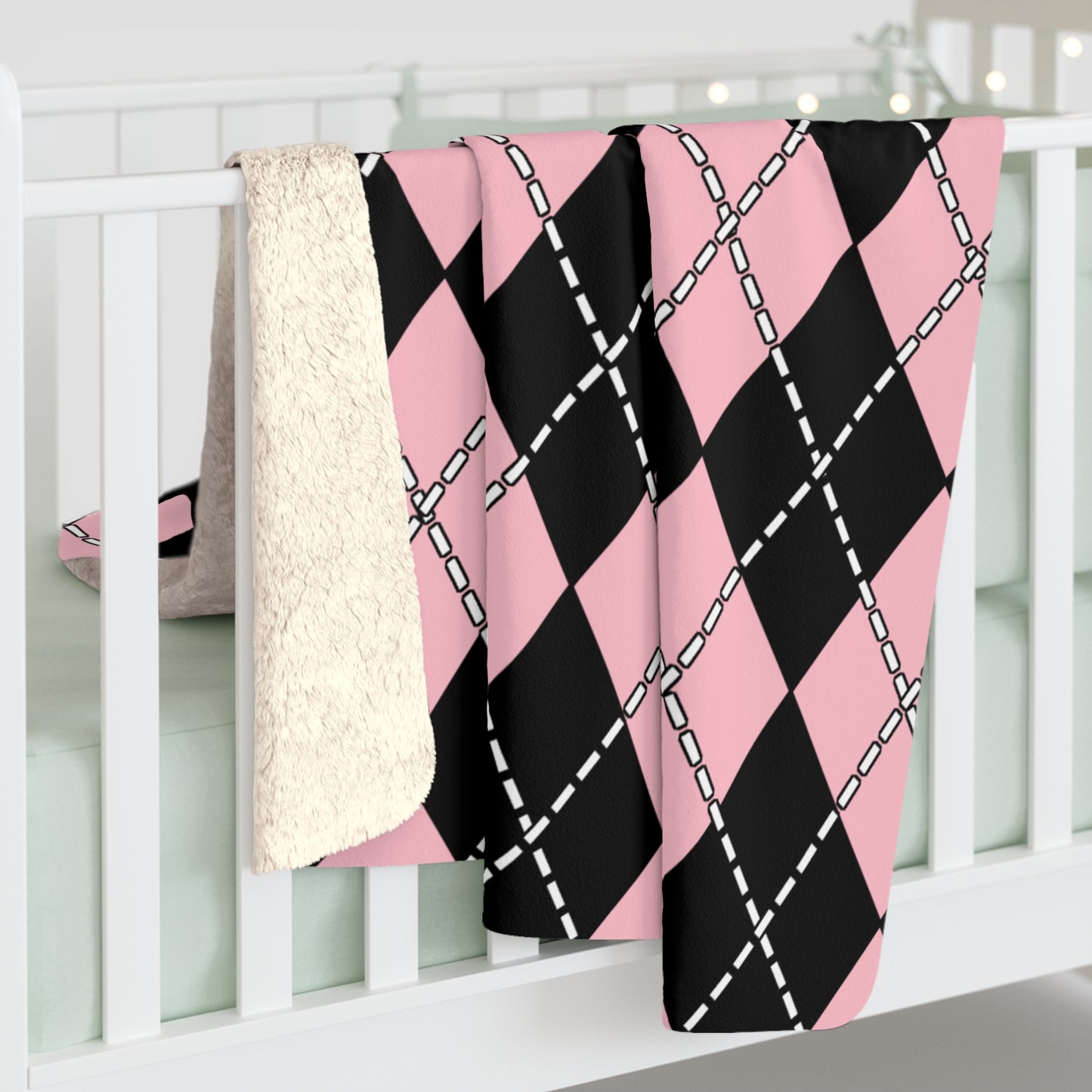 Pink, Black Retro Argyle Blanket Throw