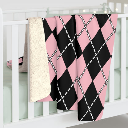 Pink, Black Retro Argyle Blanket Throw