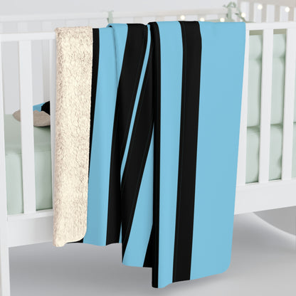 Sky Blue, Black Retro Stripes Blanket Throw