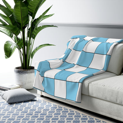 Sky Blue, White Retro Check Blanket Throw