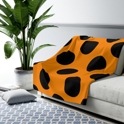 Dark Orange, Black Retro Polka Dots Blanket Throw