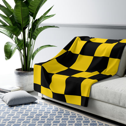 Gold, Black Retro Check Blanket Throw