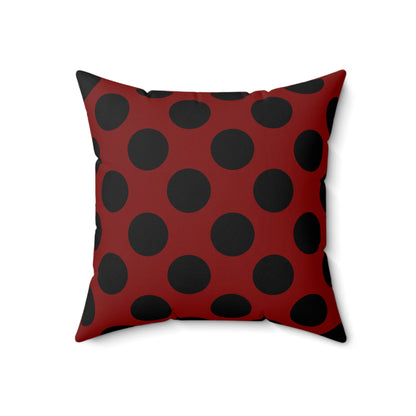 Maroon, Black Retro Polka Dots Cushion Pillow