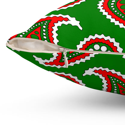 Green, White, Red Retro Paisley Cushion Pillow