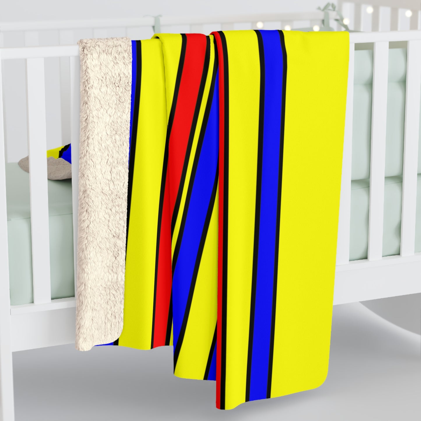 Yellow, Blue, Red Retro Stripes Blanket Throw