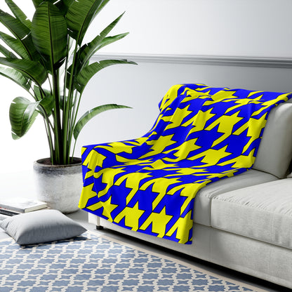 Yellow, Blue Retro Houndstooth Blanket Throw