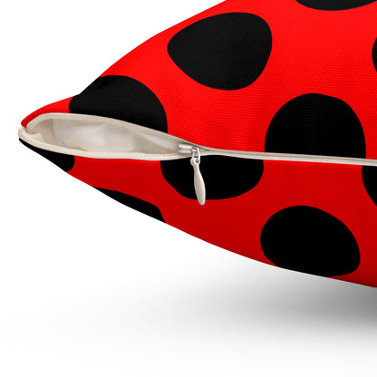 Red, Black Retro Polka Dots Cushion Pillow