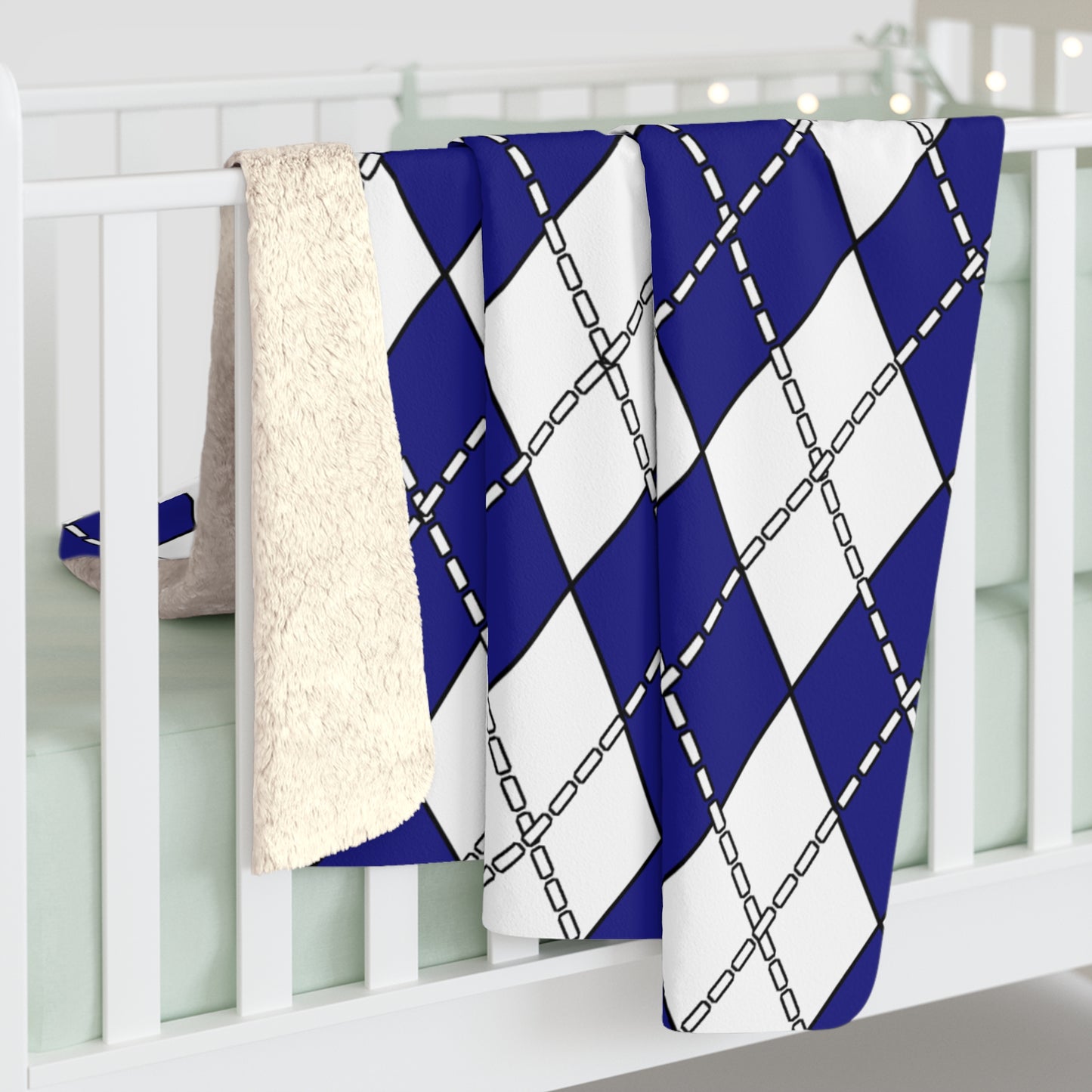 Navy Blue, White Retro Argyle Blanket Throw