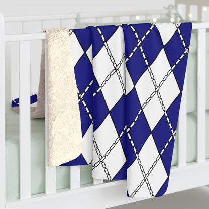 Navy Blue, White Retro Argyle Blanket Throw