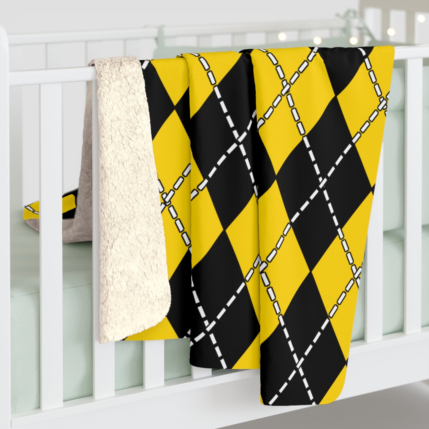 Gold, Black Retro Argyle Blanket Throw