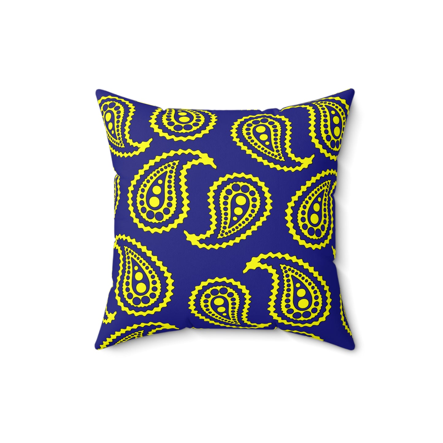 Navy Blue, Yellow Retro Paisley Cushion Pillow