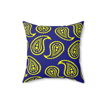 Navy Blue, Yellow Retro Paisley Cushion Pillow
