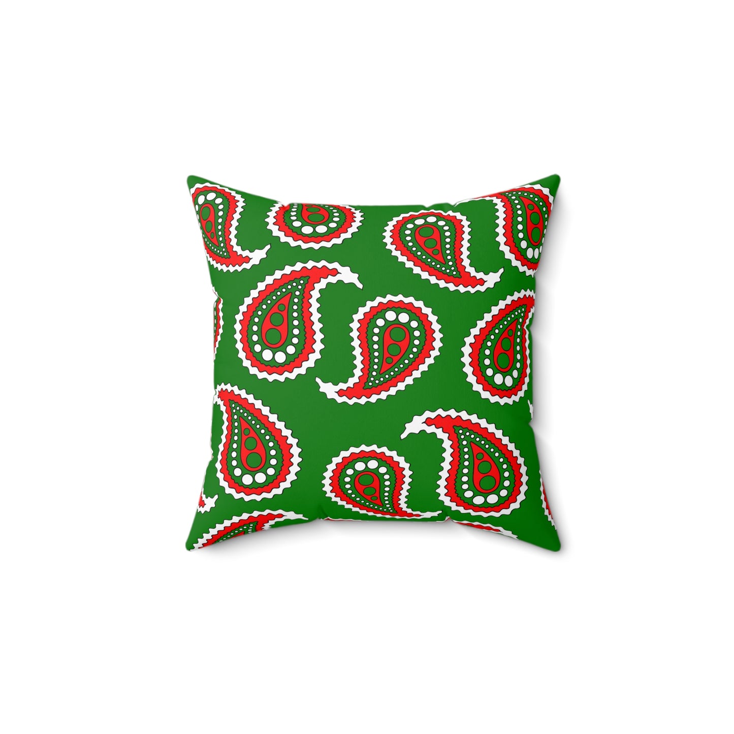 Green, White, Red Retro Paisley Cushion Pillow