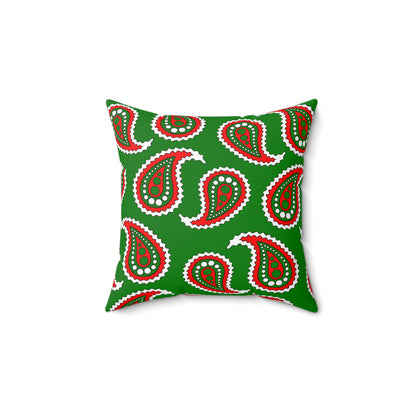Green, White, Red Retro Paisley Cushion Pillow