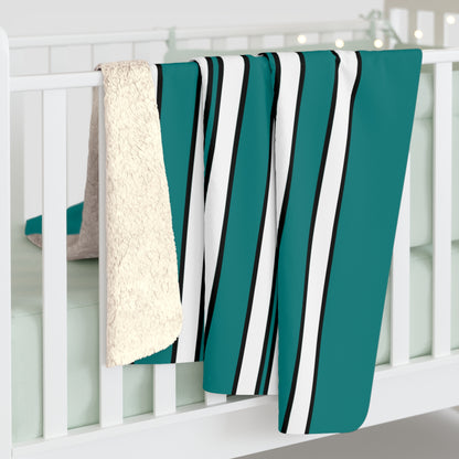 Teal, White Retro Stripes Blanket Throw