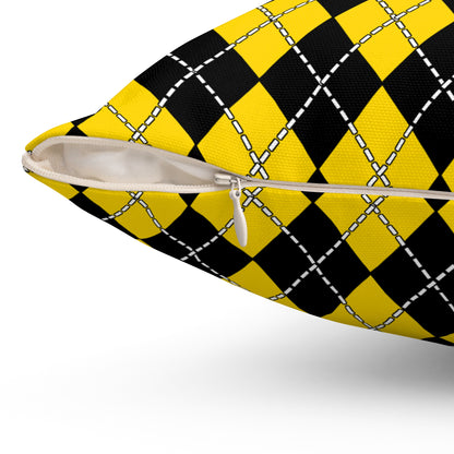 Gold, Black Retro Argyle Cushion Pillow