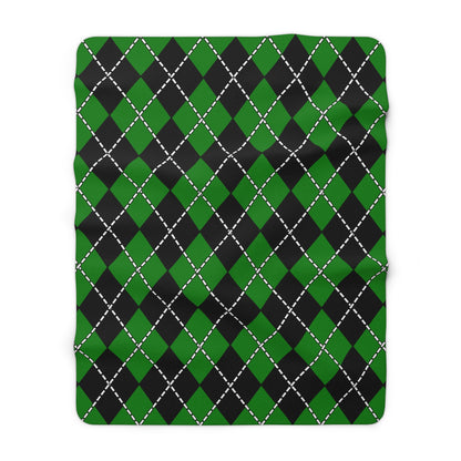Green, Black Retro Argyle Blanket Throw