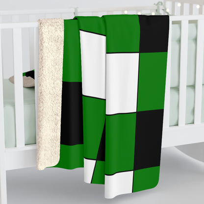 Green, Black, White Retro Check Blanket Throw