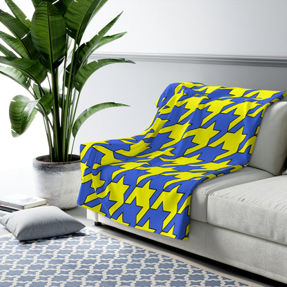 Royal Blue, Yellow Retro Houndstooth Blanket Throw