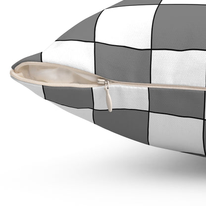 Grey, White Retro Check Cushion Pillow