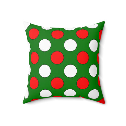 Green, White, Red Retro Polka Dots Cushion Pillow