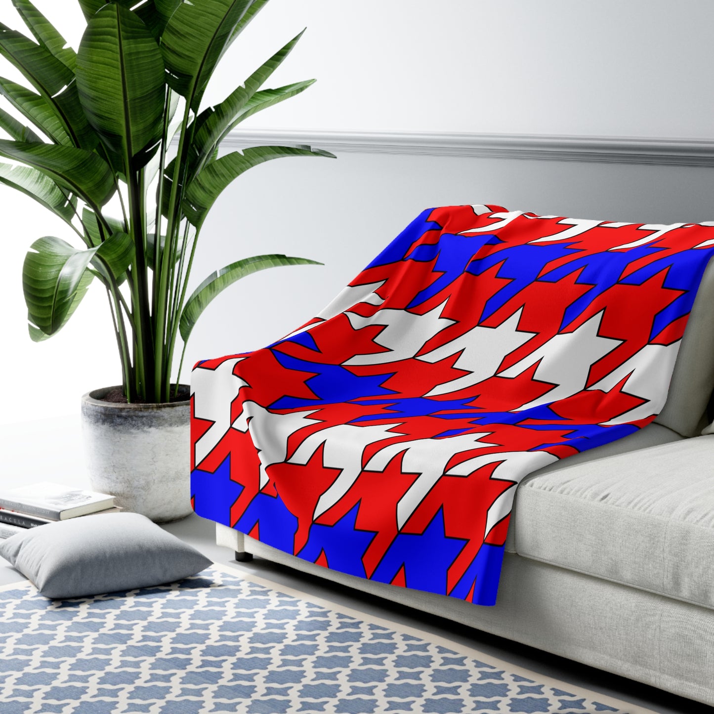 Red, White, Blue Retro Houndstooth Blanket Throw