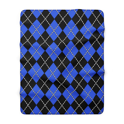 Royal Blue, Black Retro Argyle Blanket Throw