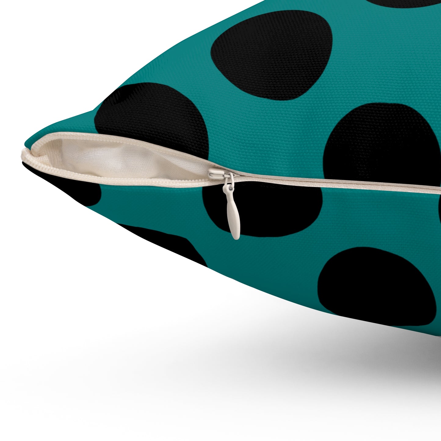 Teal, Black Retro Polka Dots Cushion Pillow