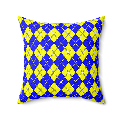 Yellow, Blue Retro Argyle Cushion Pillow