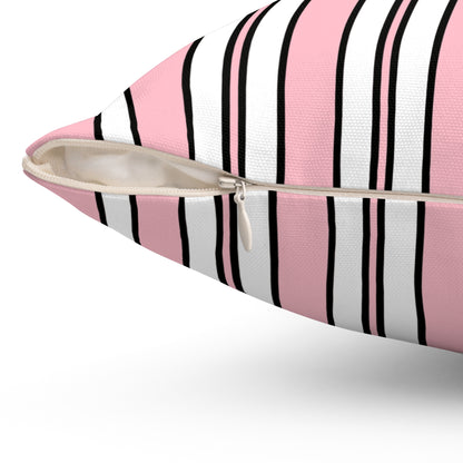 Pink, White Retro Stripes Cushion Pillow