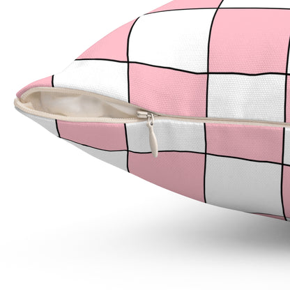 Pink, White Retro Check Cushion Pillow