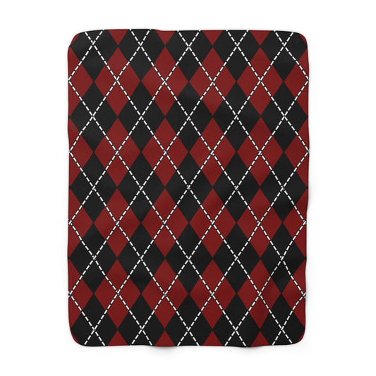 Maroon, Black Retro Argyle Blanket Throw