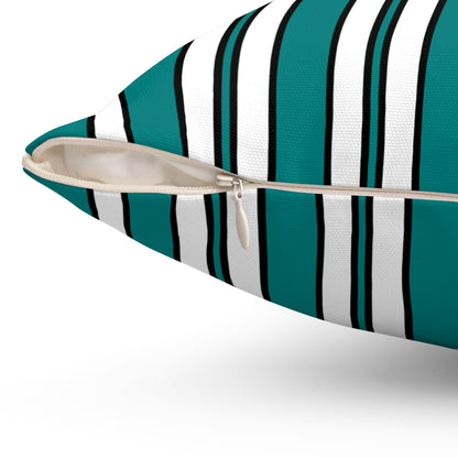 Teal, White Retro Stripes Cushion Pillow