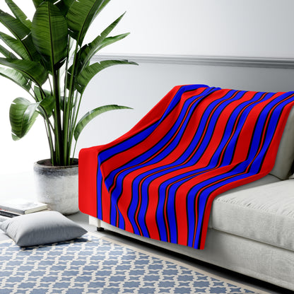 Red, Blue Retro Stripes Blanket Throw
