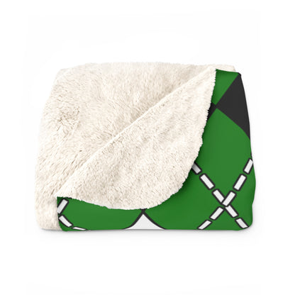 Green, Black, White Retro Argyle Blanket Throw