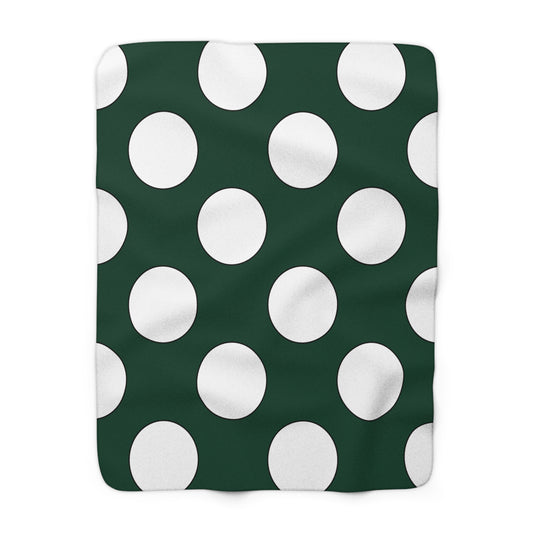 Dark Green, White Retro Polka Dots Blanket Throw