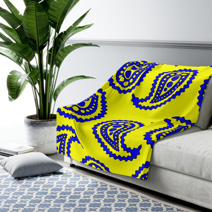 Yellow, Blue Retro Paisley Blanket Throw