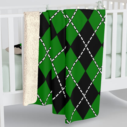 Green, Black Retro Argyle Blanket Throw